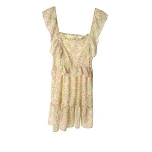 E & M Floral Mini Dress Ruffle Square Neck‎ Summer Party Dress Medium